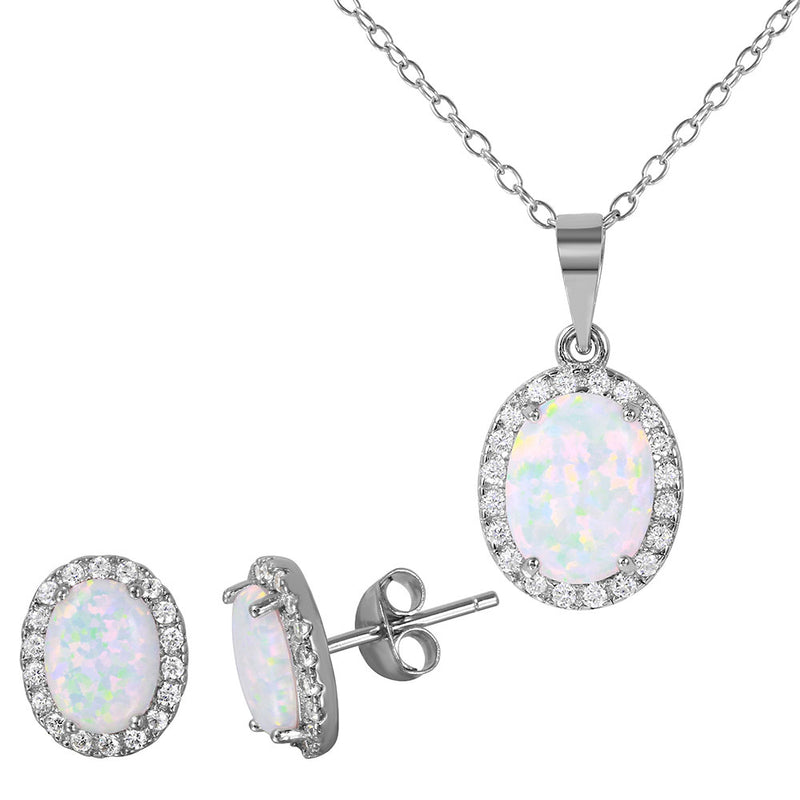 Oval Opal Drop Necklace & Earring Set