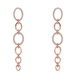 Stunning sterling silver oval drop earrings adorned with the highest quality cubic zirconium in a micro pave setting.      2.25" drop     Back post     .925 Sterling Silver     Choose between 3 heavy plated colors: 18k yellow gold, 18k rose gold or white rhodium for anti-tarnish  Each piece is under strict quality control and stamped with the sterling silver grade .925