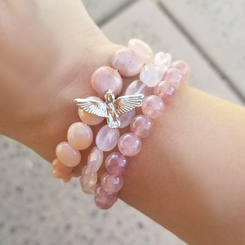 Genuine Rose Quartz Bracelet Set
