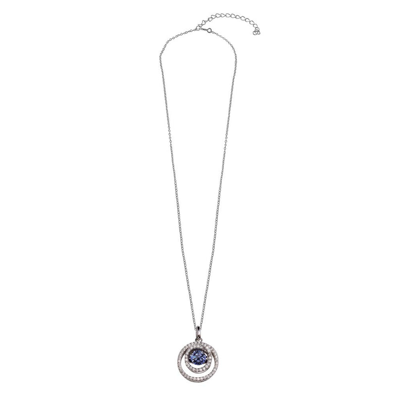 Tanzanite Inspired Double Halo Dancing Pendant Necklace