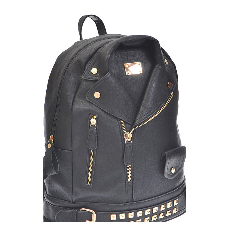 black leather backpack with gold studs Leather Jacket Backpack – Jewelry Buzz Box